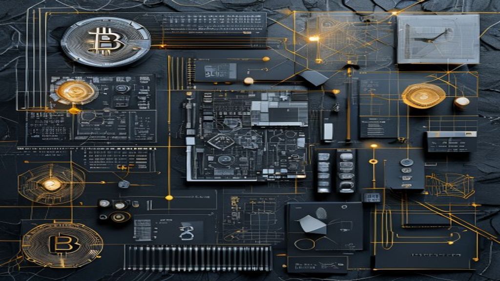 Create a sophisticated overhead flatlay composition for a Bitcoin editorial cover exploring BIPs and SLIPs technical sta
