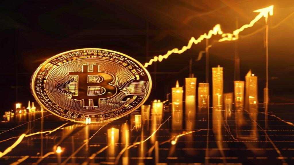 bitcoin price surge golden coin chart uptrend