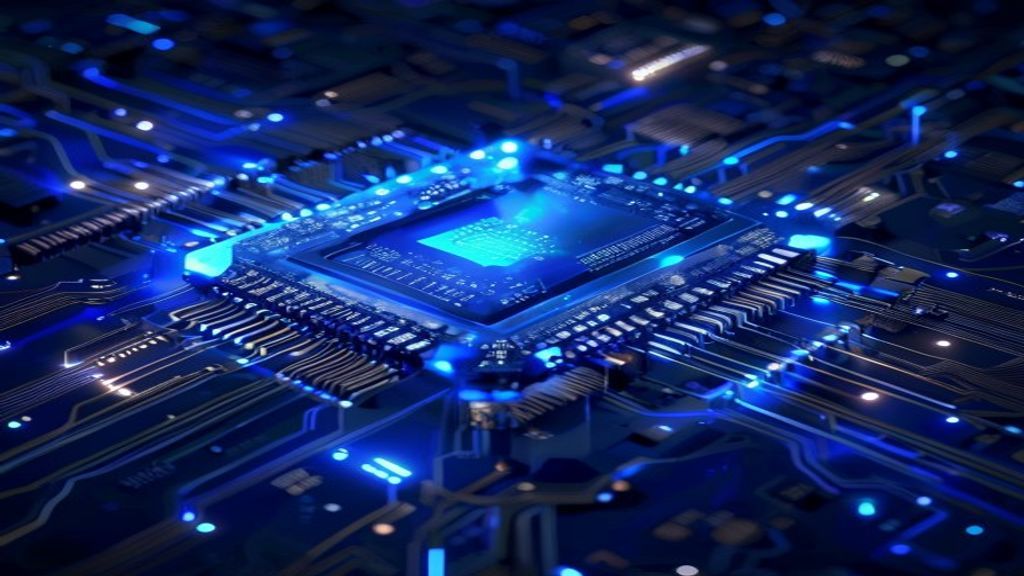 quantum computer chip technology futuristic blue light