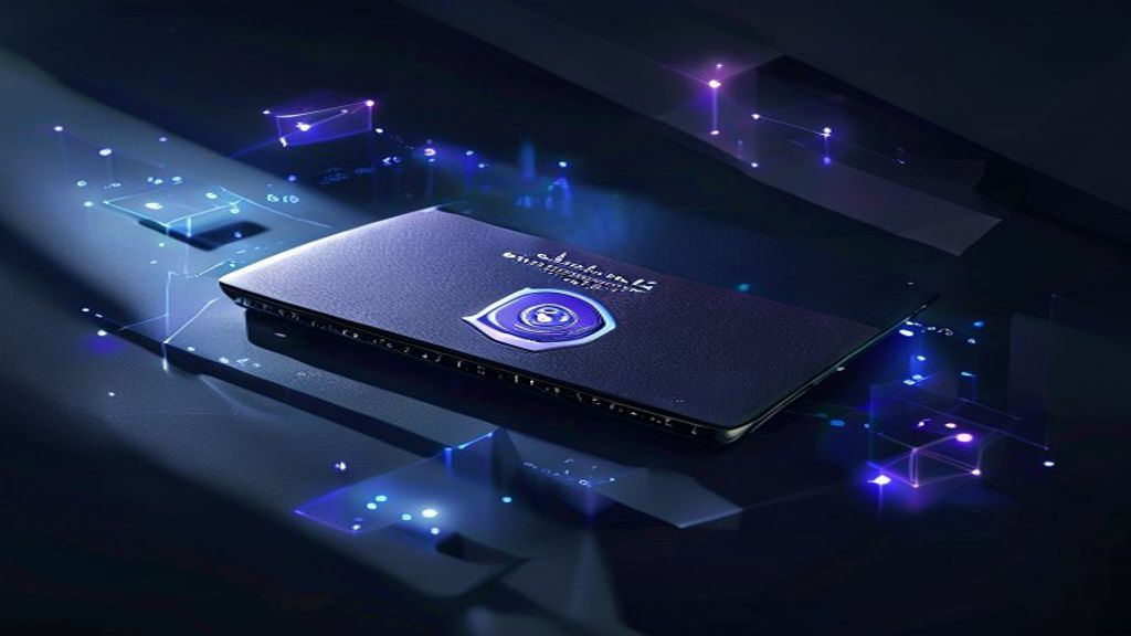 Create a dark moody studio photograph of a sleek hardware wallet device positioned at a dramatic low angle, surrounded b