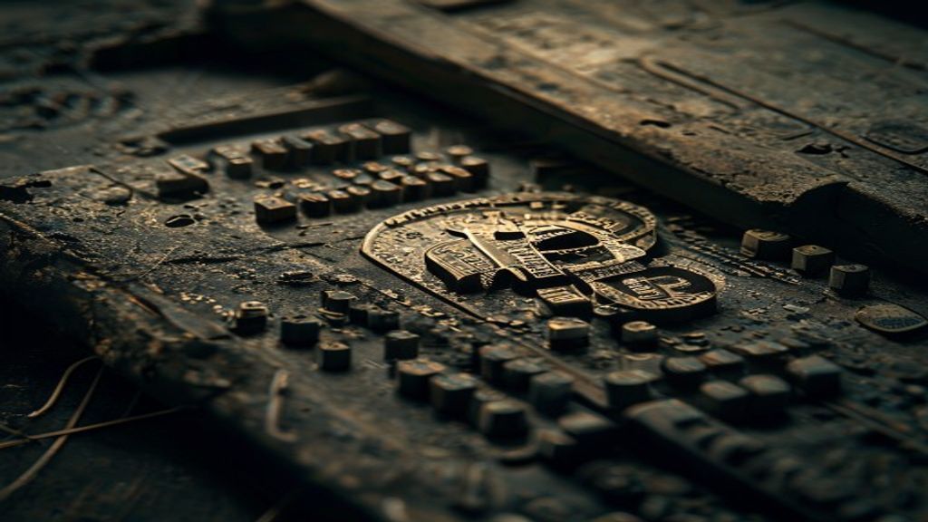 Create a documentary-style editorial cover image for a cryptocurrency news portal exploring Bitcoin's history from 2008