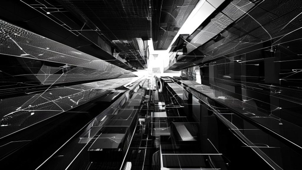 Create a high-contrast black and white editorial photograph for a cryptocurrency finance portal. Capture an abstract arc