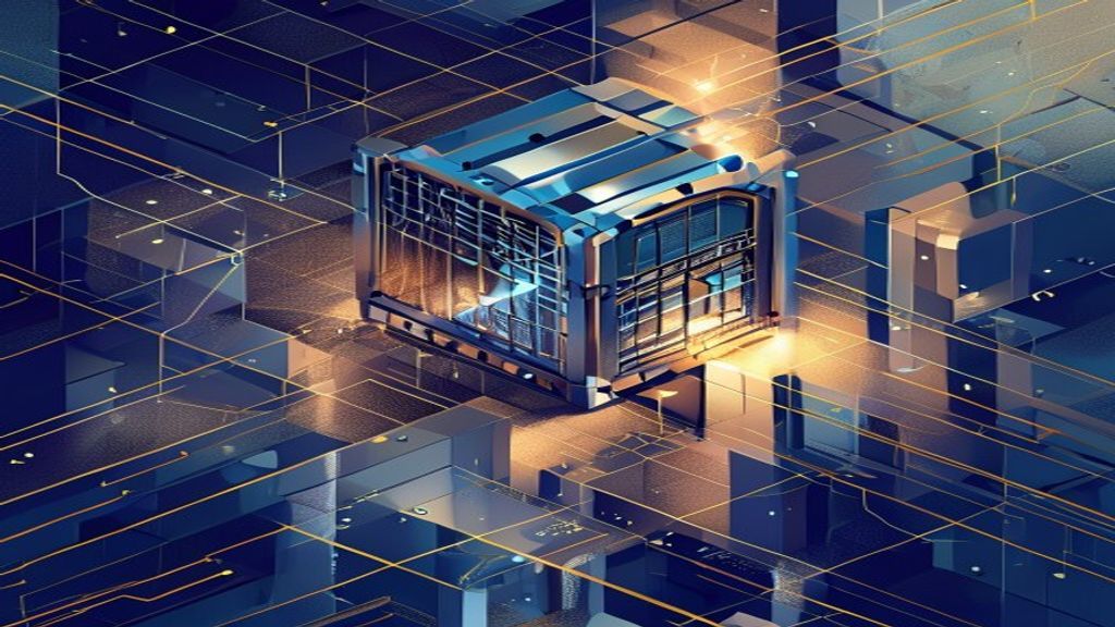Create an isometric digital illustration for a cryptocurrency editorial cover featuring a stylized digital vault or secu