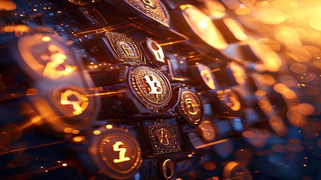 A digital fortress of interconnected security locks and shield icons floating in warm golden hour light, shot from a low