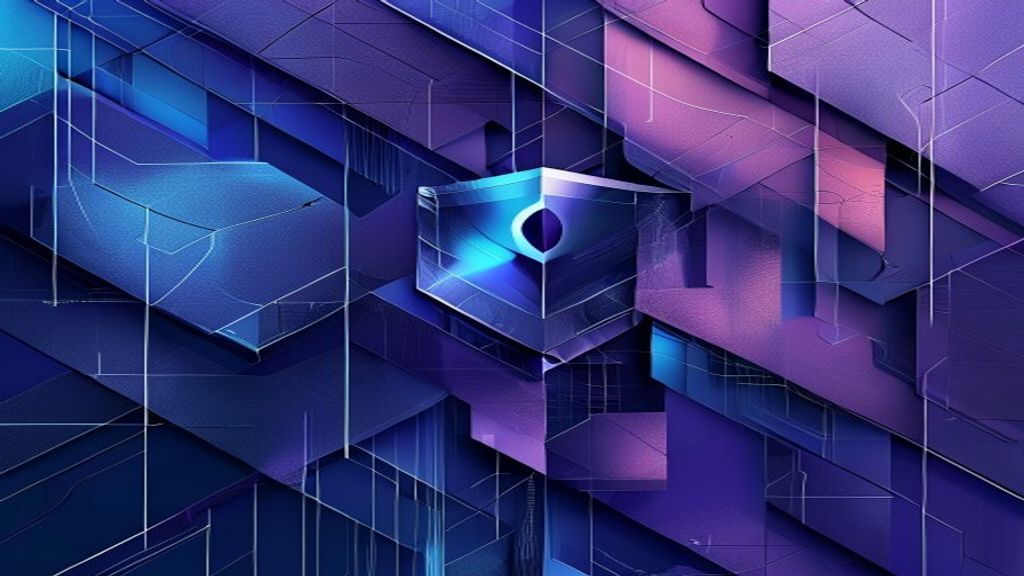 Create an abstract editorial cover image for a cryptocurrency security article. Feature a layered geometric composition