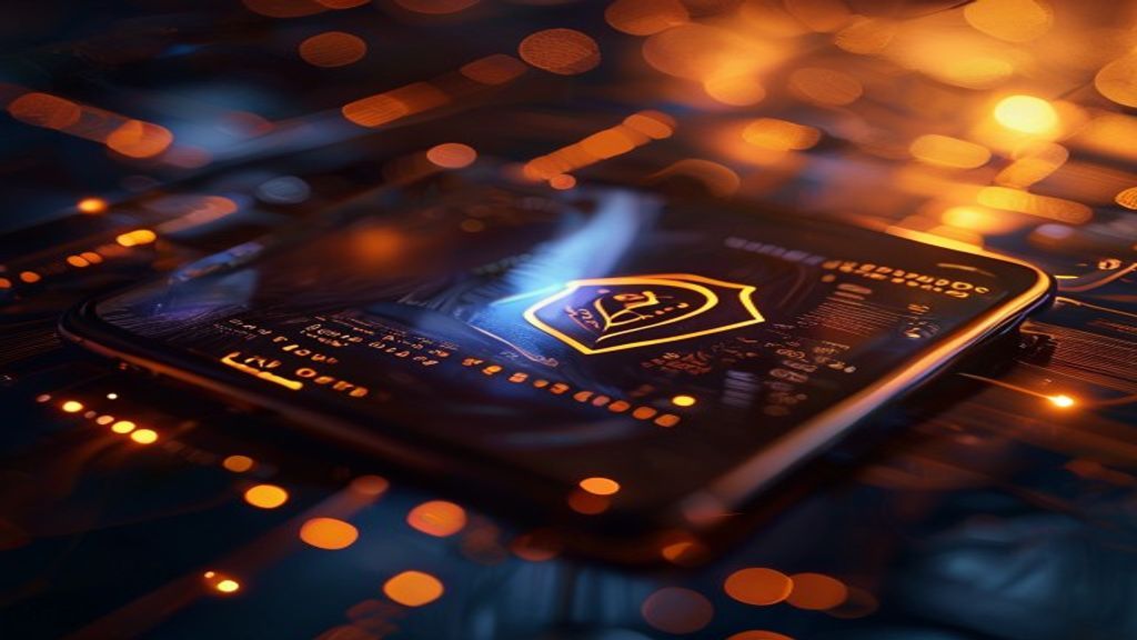 Create a premium editorial cover image for a cryptocurrency security article. Feature a smartphone screen displaying a d