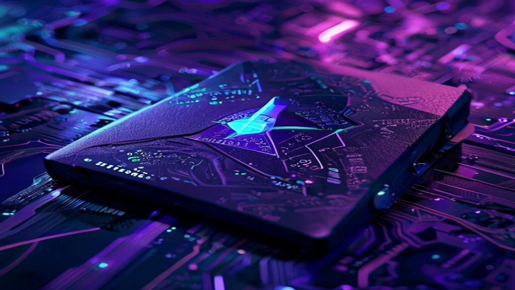 Create a cyberpunk editorial cover image for a cryptocurrency security article about Trezor Safe 3. Feature an unboxed h