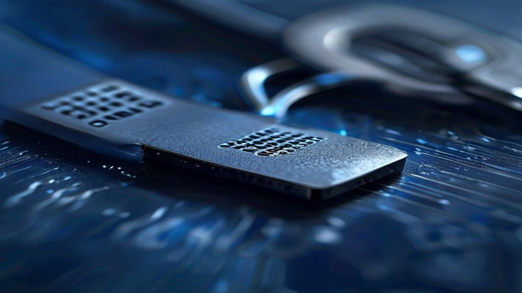 Create an editorial photograph for a cryptocurrency security article comparing YubiKey hardware authentication versus pa