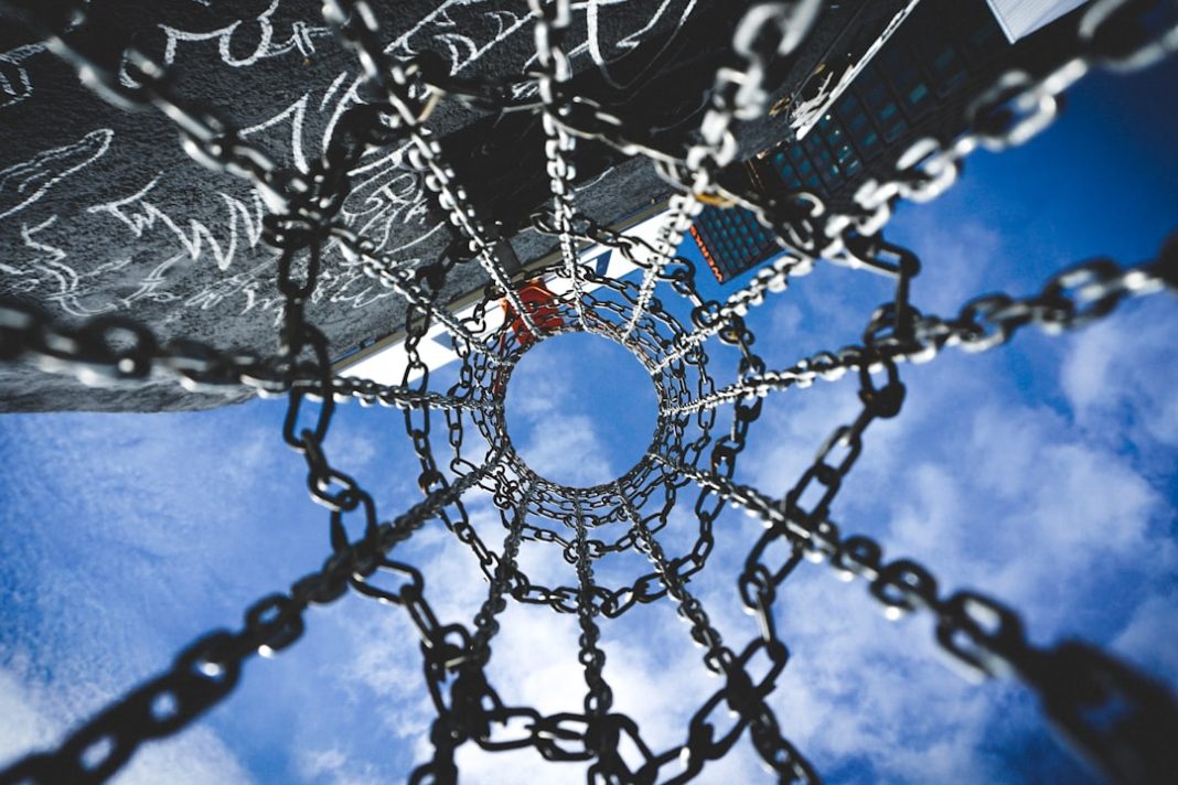Chains form a tunnel leading to the sky