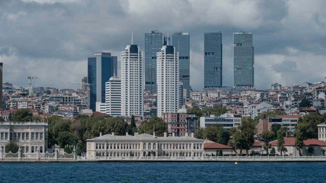a city next to a body of water