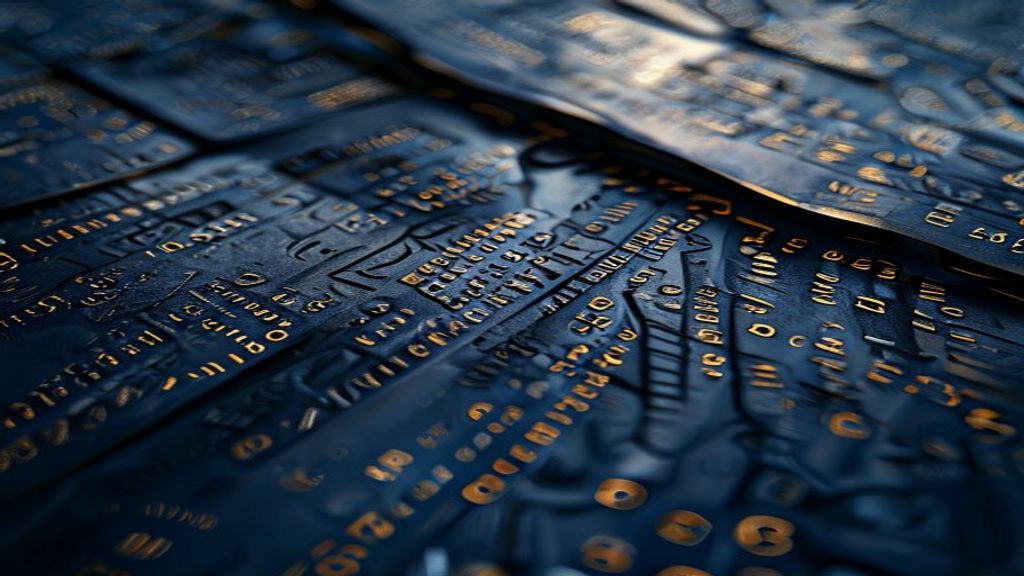 Create a macro photography editorial cover image in extreme closeup showing an intricate steel surface with etched numer