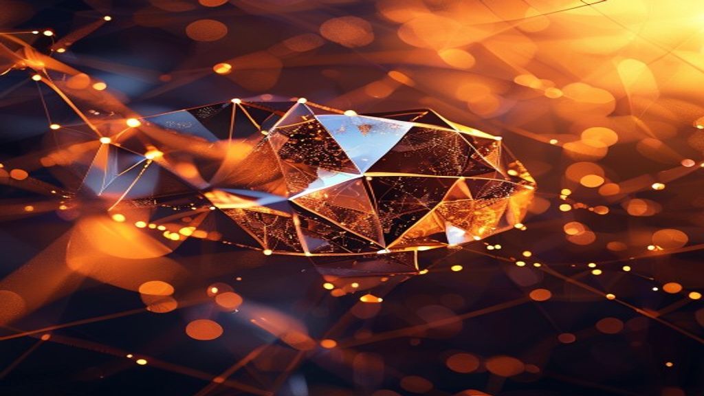 Create a premium editorial cover image for a cryptocurrency article about Toncoin (TON). Feature an abstract geometric r