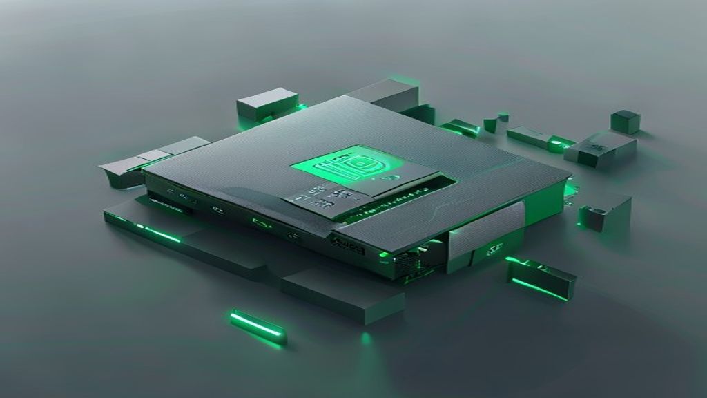 A minimalist 3D render of an unboxed Trezor One hardware wallet displayed in an exploded view composition, showcasing th