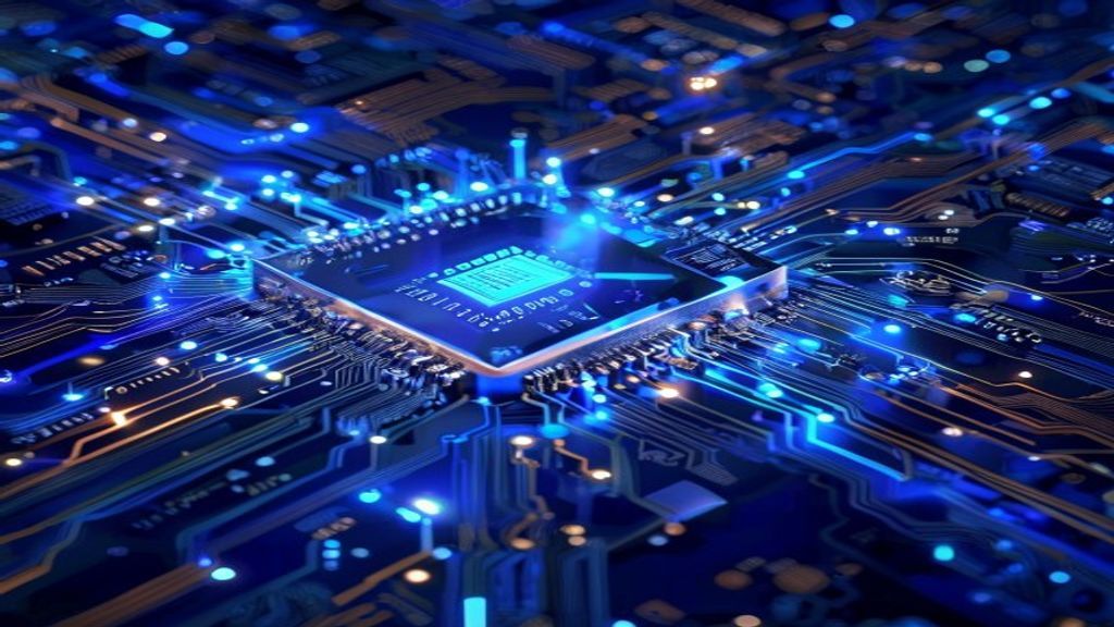 quantum computer technology security abstract blue circuits
