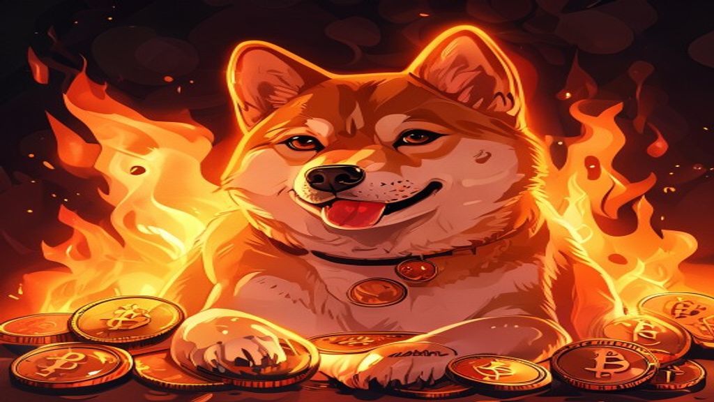 Shiba Inu dog crypto token fire burning coins