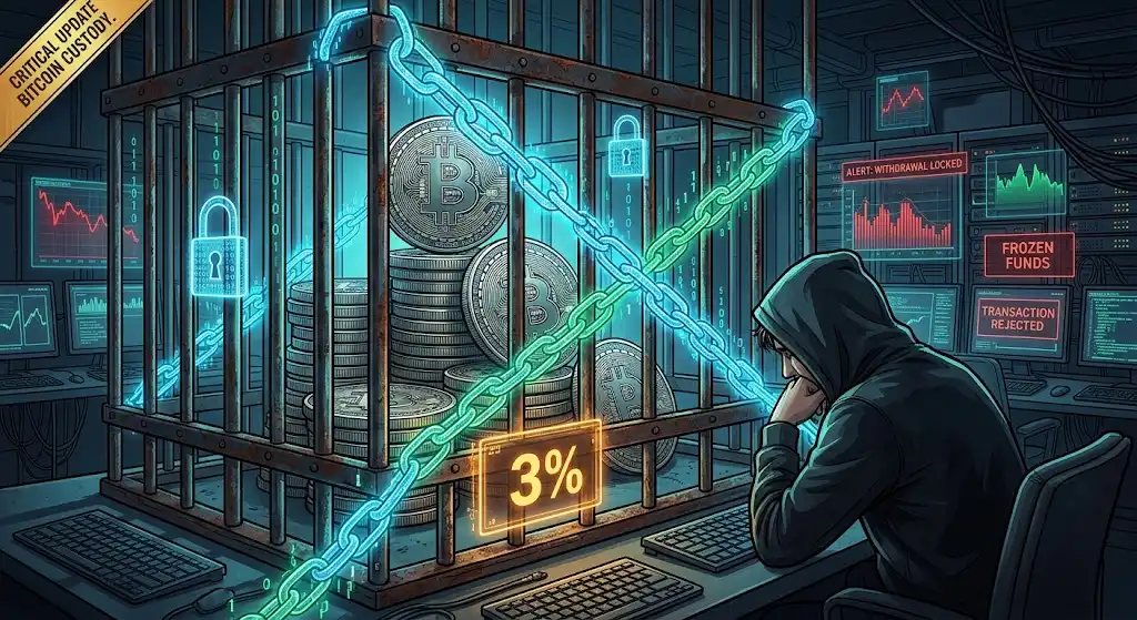 Cofre digital com moedas de bitcoin e cadeado fechado, ilustrando os 50 BTC sem resgate na Solv Protocol