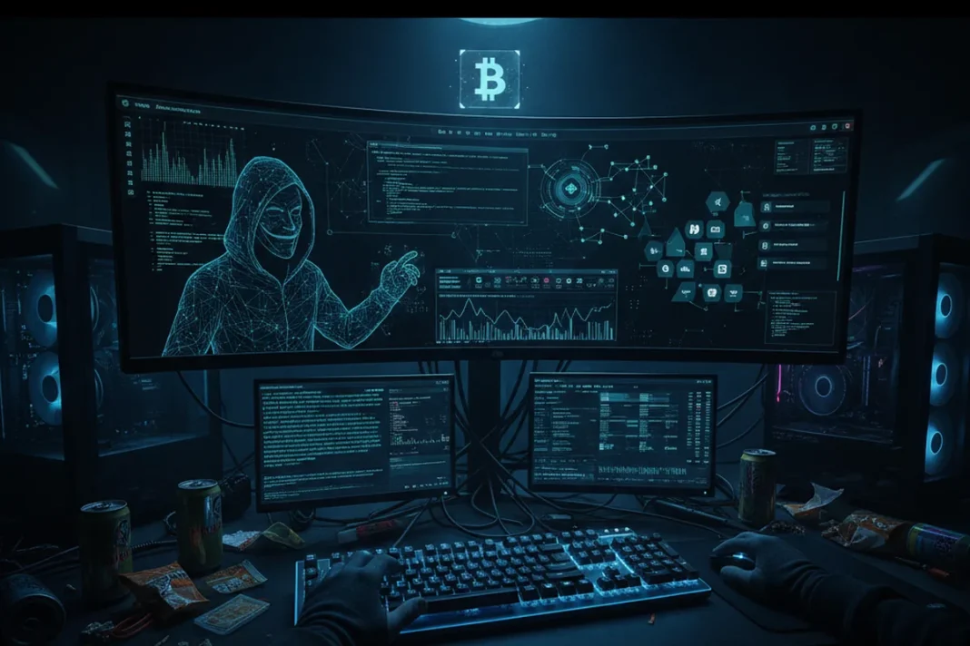 hacker cybersecurity cryptocurrency exchange dark screen