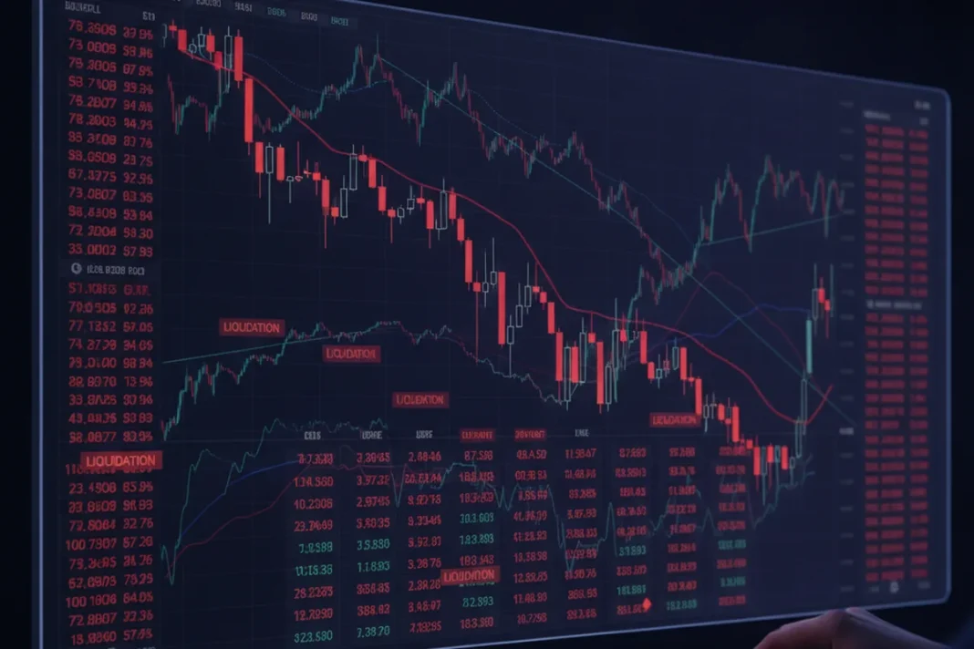 bitcoin market crash liquidation crypto trading screen
