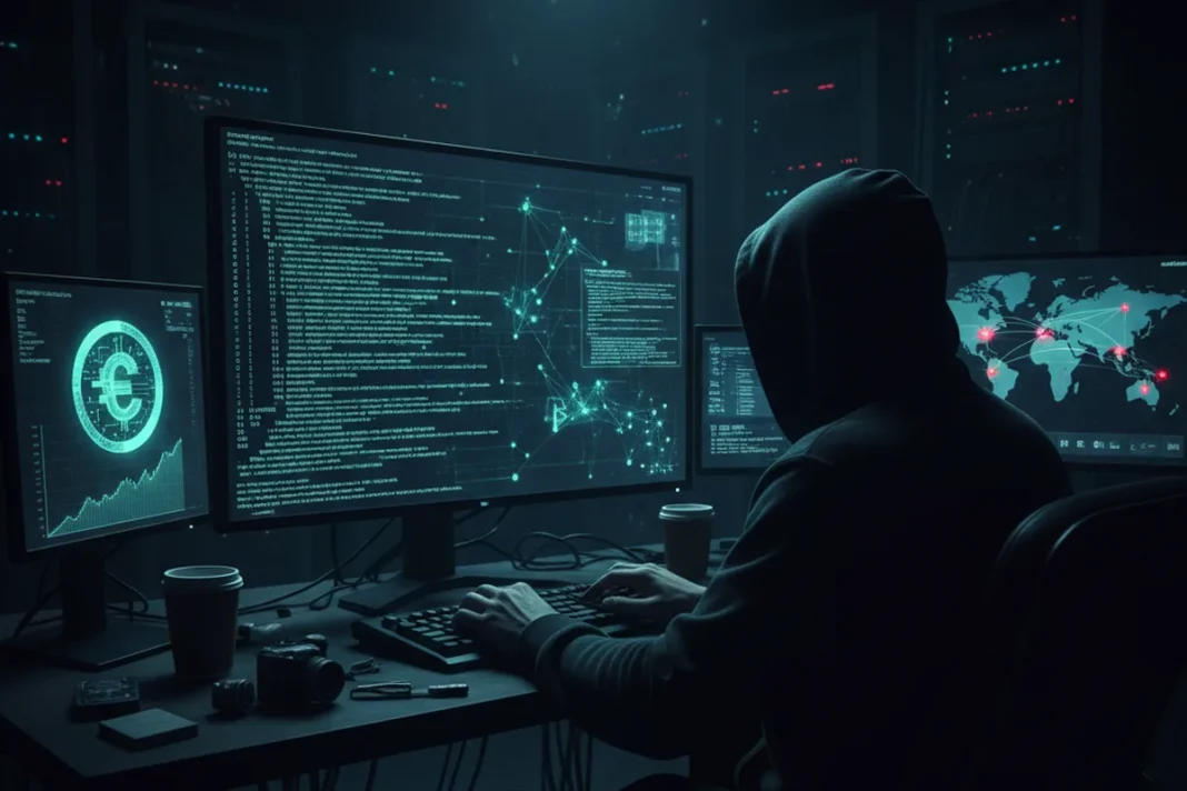 hacker cybersecurity crypto attack dark screen code