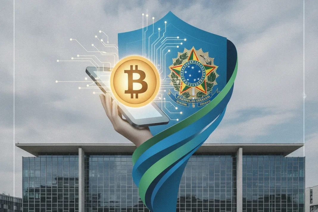 Moeda de bitcoin sobre fundo escuro ilustrando pedido de autorização da Brasil Bitcoin ao Banco Central