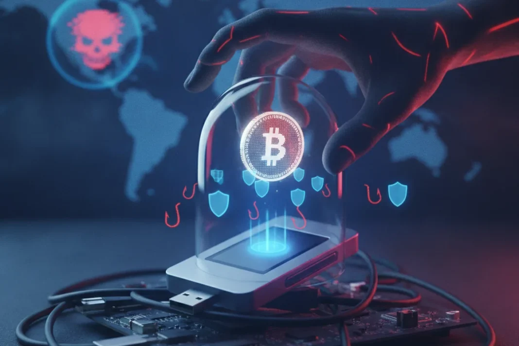 Hardware wallet Coldcard em destaque com alerta de phishing em link publicado na conta oficial do X