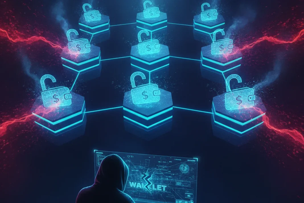 Ilustração de segurança em blockchain representando o hack da Qubic e a pausa da rede após drenagem de carteiras
