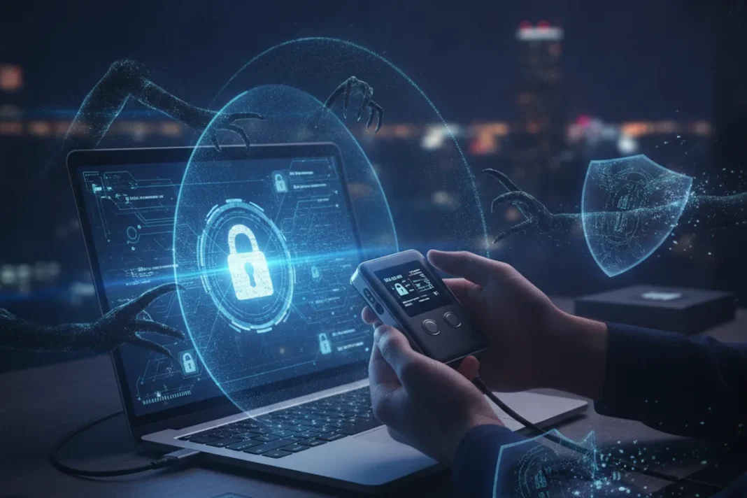 Hardware wallet Ledger em destaque, em meio ao caso de carteiras esvaziadas ligado ao revendedor CryptoBilis