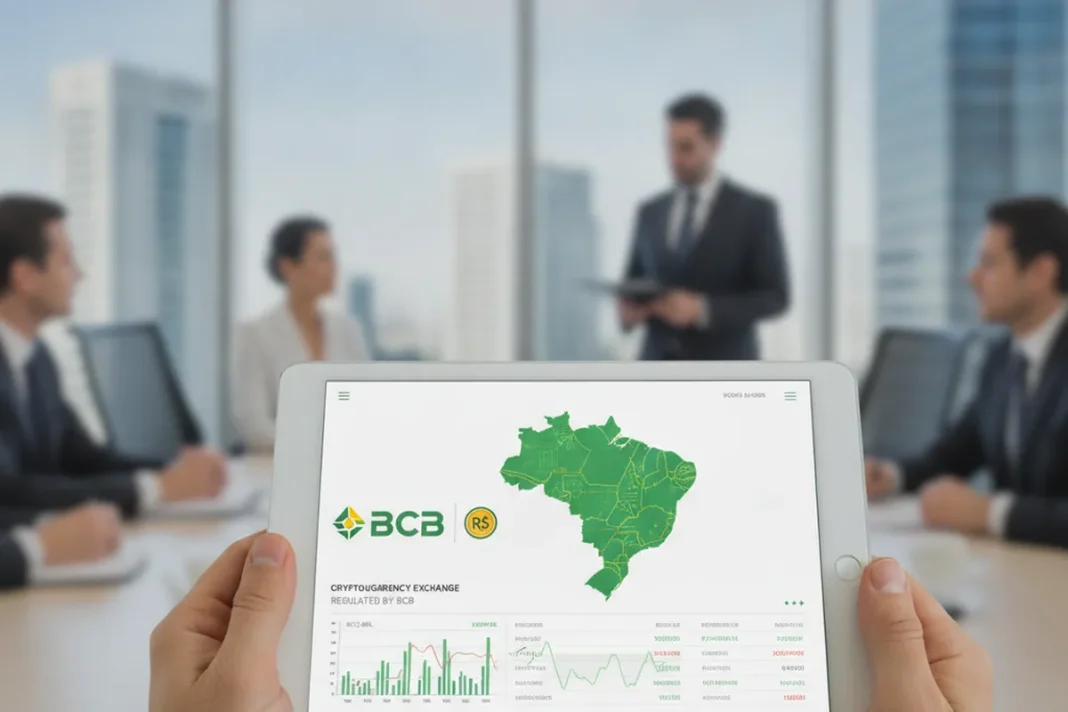 Aplicativo de exchange de criptomoedas em celular ilustrando as novas regras do Banco Central para ofertas comerciais