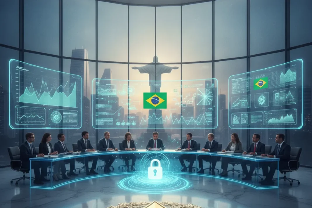 Moedas de criptomoedas ao lado de documentos, ilustrando a regra do Banco Central sobre retenção de transferências
