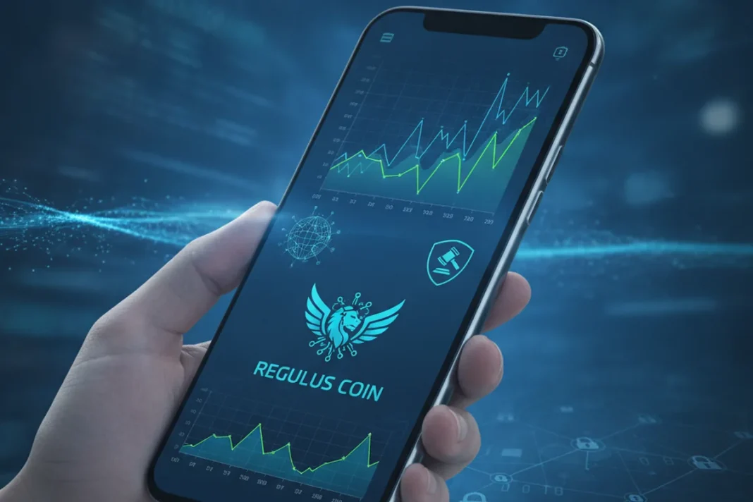 Celular com aplicativo financeiro e moedas de criptomoedas, ilustrando o fim do serviço da Revolut no Brasil