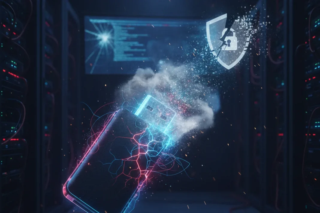 Hardware wallet ao lado de cadeado digital, ilustrando o vazamento de dados no site da Keystone